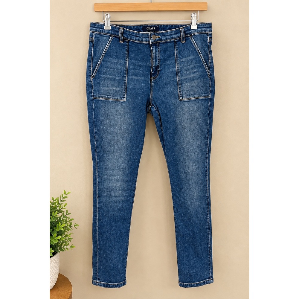 Chaps Petite Blue Skinny Jeans Front Patch Pocket Stretch Denim Size 16P